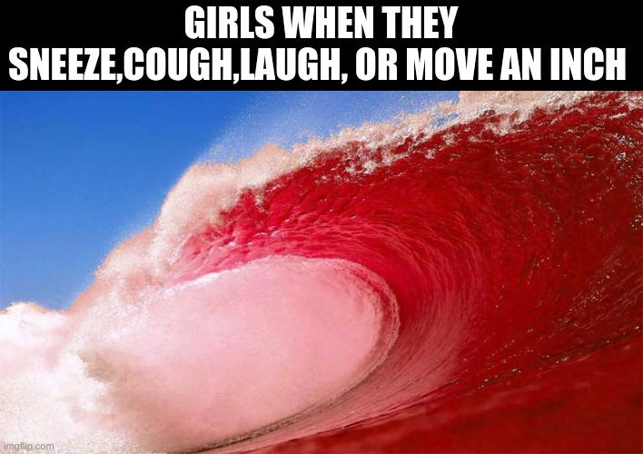 Red wave | GIRLS WHEN THEY SNEEZE,COUGH,LAUGH, OR MOVE AN INCH | image tagged in red wave | made w/ Imgflip meme maker