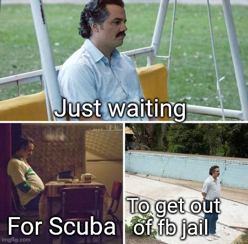 Sad Pablo Escobar | Just waiting; To get out of fb jail; For Scuba | image tagged in memes,sad pablo escobar | made w/ Imgflip meme maker