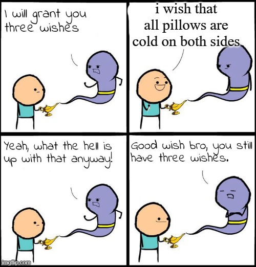 i hate warm pillows idk why | i wish that all pillows are cold on both sides | image tagged in good wish bro | made w/ Imgflip meme maker