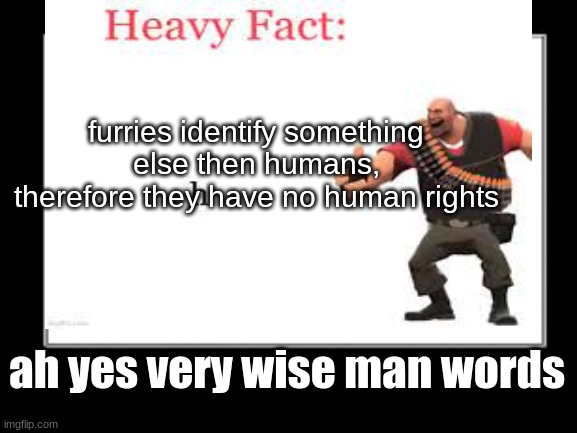 ah yes, | furries identify something else then humans, therefore they have no human rights; ah yes very wise man words | image tagged in memes | made w/ Imgflip meme maker