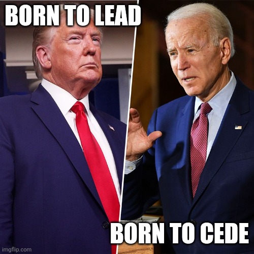 Trump Biden | BORN TO LEAD; BORN TO CEDE | image tagged in trump biden | made w/ Imgflip meme maker