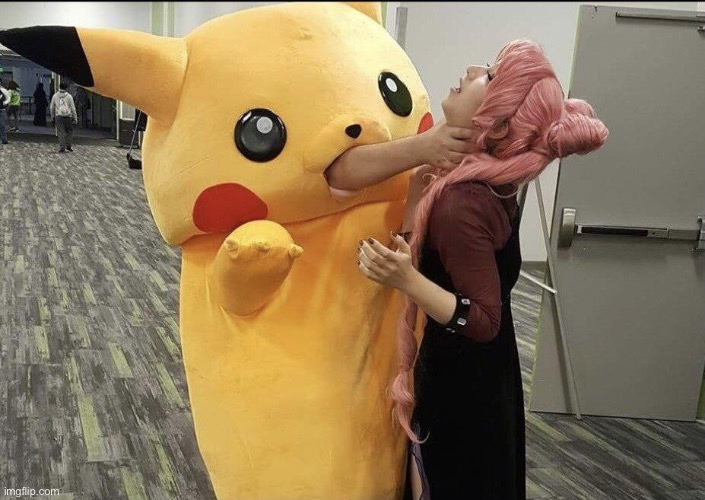 pikachu choking girl | image tagged in pikachu choking girl | made w/ Imgflip meme maker
