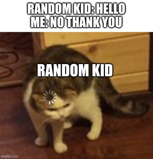 Loading cat | RANDOM KID: HELLO
ME: NO THANK YOU; RANDOM KID | image tagged in loading cat | made w/ Imgflip meme maker