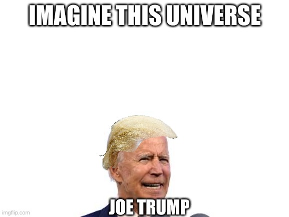 Blank White Template | IMAGINE THIS UNIVERSE; JOE TRUMP | image tagged in blank white template | made w/ Imgflip meme maker