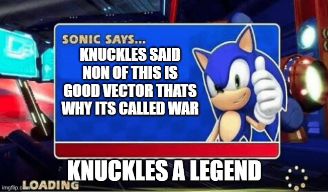 Sonic Says | KNUCKLES SAID NON OF THIS IS GOOD VECTOR THATS WHY ITS CALLED WAR; KNUCKLES A LEGEND | image tagged in sonic says | made w/ Imgflip meme maker