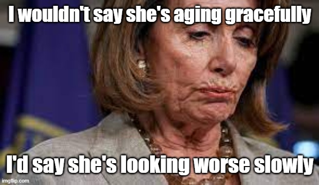 Aging Gracefully | I wouldn't say she's aging gracefully; I'd say she's looking worse slowly | image tagged in pelosi,aging,funny | made w/ Imgflip meme maker