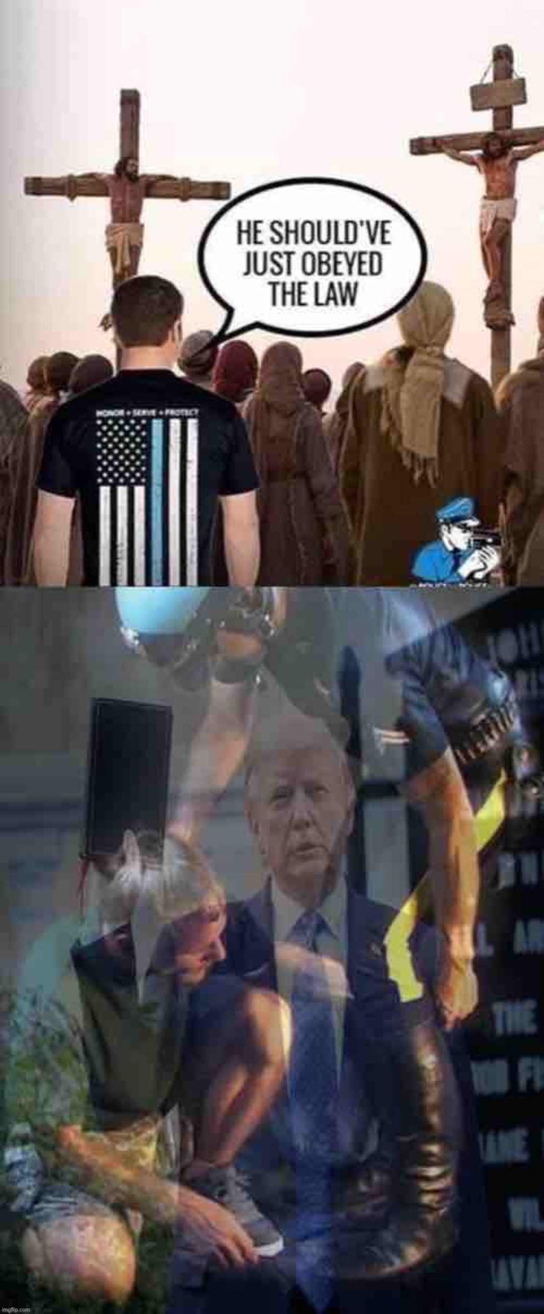 image tagged in blue lives matter jesus,trump billy bootlicker | made w/ Imgflip meme maker
