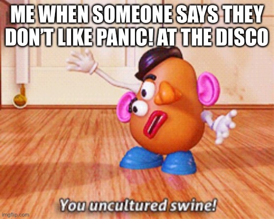 You uncultured swine | ME WHEN SOMEONE SAYS THEY DON’T LIKE PANIC! AT THE DISCO | image tagged in you uncultured swine | made w/ Imgflip meme maker