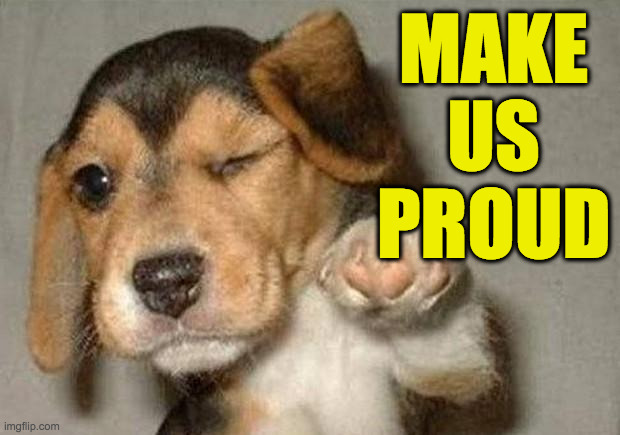 Winking Dog | MAKE US PROUD | image tagged in winking dog | made w/ Imgflip meme maker