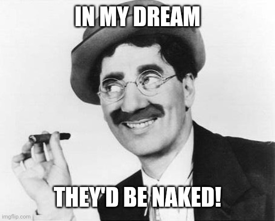 Groucho Marx | IN MY DREAM THEY'D BE NAKED! | image tagged in groucho marx | made w/ Imgflip meme maker