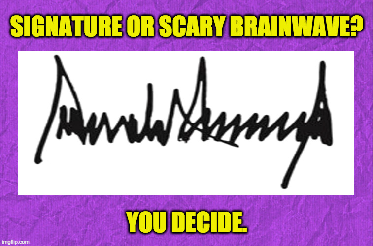 Maybe it's both. | SIGNATURE OR SCARY BRAINWAVE? YOU DECIDE. | image tagged in memes,trump signature,bad eeg,why not both | made w/ Imgflip meme maker
