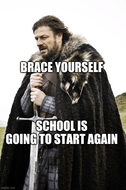 Hell is back | BRACE YOURSELF; SCHOOL IS GOING TO START AGAIN | image tagged in brace yourself,school | made w/ Imgflip meme maker