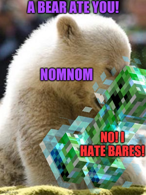 A BEAR ATE YOU! NO! I HATE BARES! NOMNOM | made w/ Imgflip meme maker