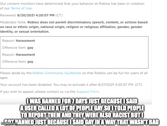 Roblox needs to replace their entire moderation team and system and stop  using bots - Imgflip