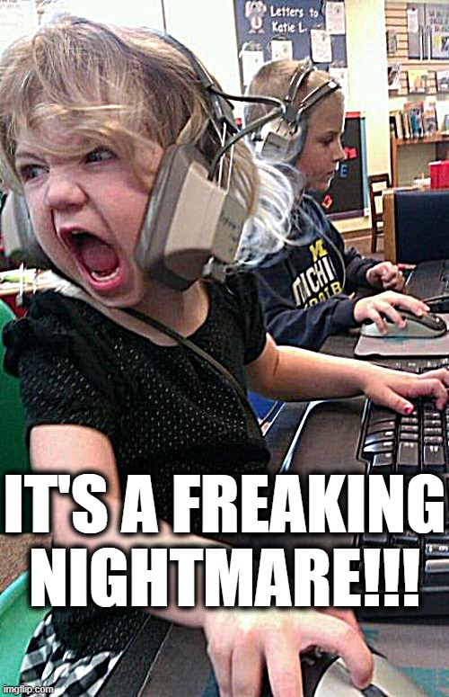 Angry Gamer Girl | IT'S A FREAKING NIGHTMARE!!! | image tagged in angry gamer girl | made w/ Imgflip meme maker