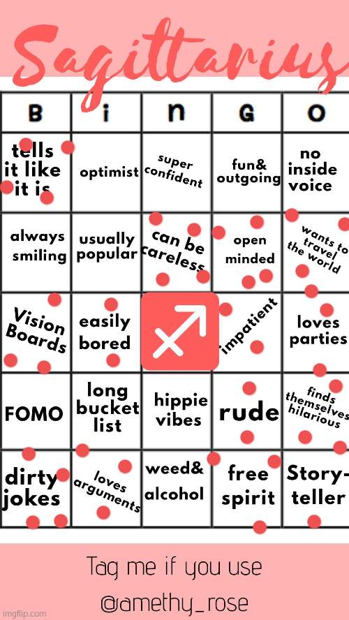 Sagittarius official bingo | image tagged in sagittarius official bingo | made w/ Imgflip meme maker