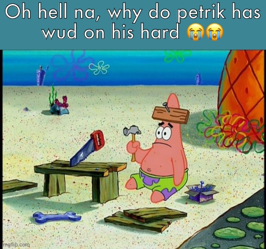 Oh hell na | Oh hell na, why do petrik has
wud on his hard 😭😭 | image tagged in patrick | made w/ Imgflip meme maker