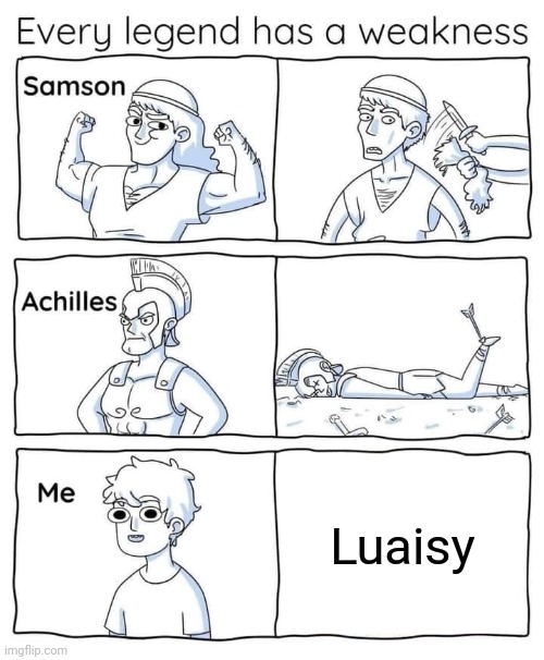 Good morning y'all | Luaisy | image tagged in every legend has a weakness | made w/ Imgflip meme maker