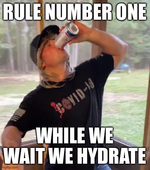 RULE NUMBER ONE WHILE WE WAIT WE HYDRATE | image tagged in memes,stalekracker,funny,tik tok | made w/ Imgflip meme maker