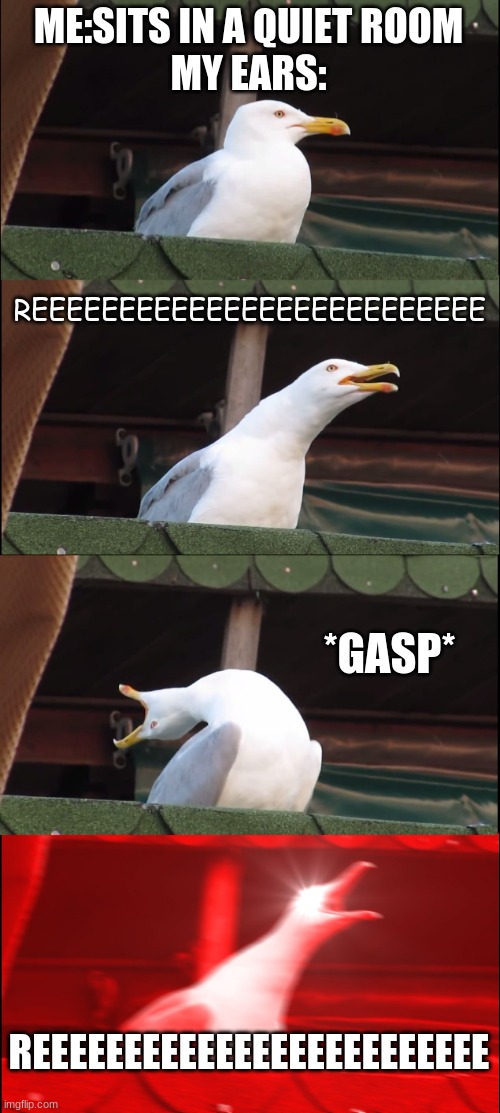 Inhaling Seagull | ME:SITS IN A QUIET ROOM
MY EARS:; REEEEEEEEEEEEEEEEEEEEEEEEEE; *GASP*; REEEEEEEEEEEEEEEEEEEEEEEEE | image tagged in memes,inhaling seagull | made w/ Imgflip meme maker