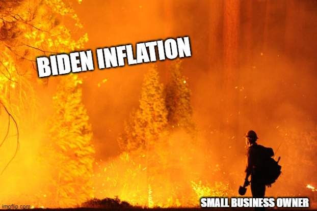 Democrats: This is fine | BIDEN INFLATION; SMALL BUSINESS OWNER | image tagged in wildfire,joe biden,economy,inflation,democrats,liberals | made w/ Imgflip meme maker