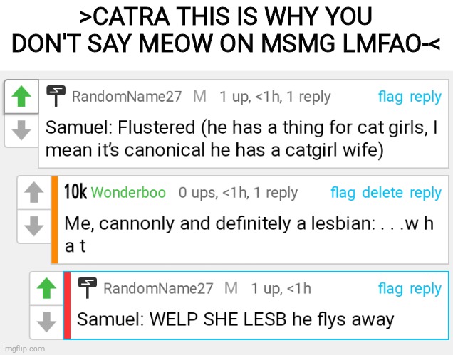 >CATRA THIS IS WHY YOU DON'T SAY MEOW ON MSMG LMFAO-< | made w/ Imgflip meme maker