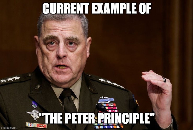 General Mark Milley | CURRENT EXAMPLE OF; "THE PETER PRINCIPLE" | image tagged in general mark milley | made w/ Imgflip meme maker