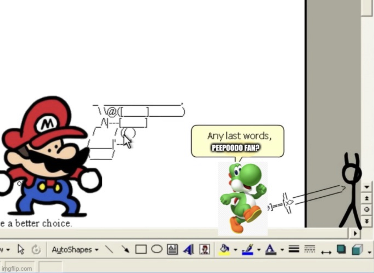 High Quality Yoshi and Mario kills a peepoodo fan Blank Meme Template