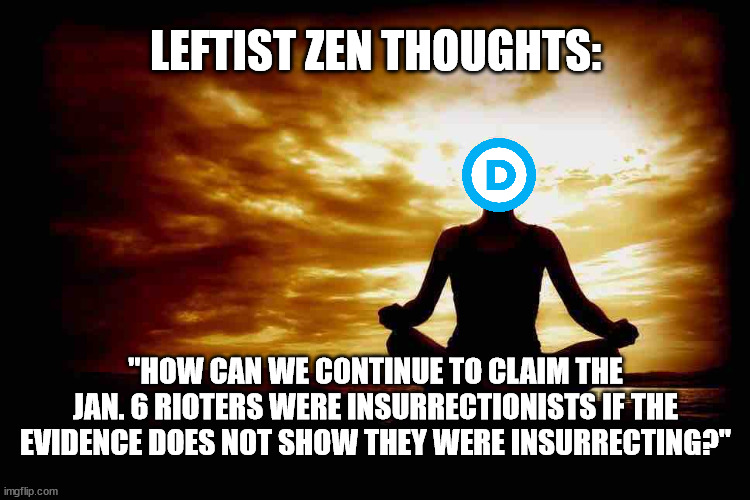 A Few Zen Thoughts For Those Who Take Life Too Seriously | LEFTIST ZEN THOUGHTS:; "HOW CAN WE CONTINUE TO CLAIM THE JAN. 6 RIOTERS WERE INSURRECTIONISTS IF THE EVIDENCE DOES NOT SHOW THEY WERE INSURRECTING?" | image tagged in a few zen thoughts for those who take life too seriously | made w/ Imgflip meme maker
