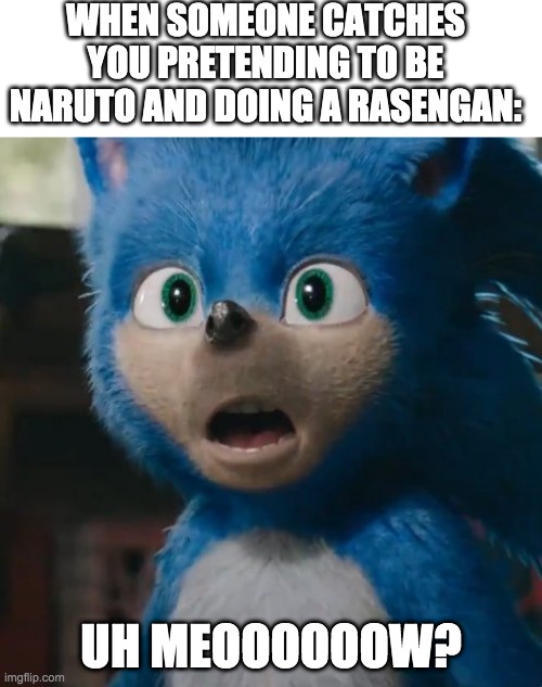 Sonic Movie | WHEN SOMEONE CATCHES YOU PRETENDING TO BE NARUTO AND DOING A RASENGAN:; UH MEOOOOOOW? | image tagged in sonic movie | made w/ Imgflip meme maker