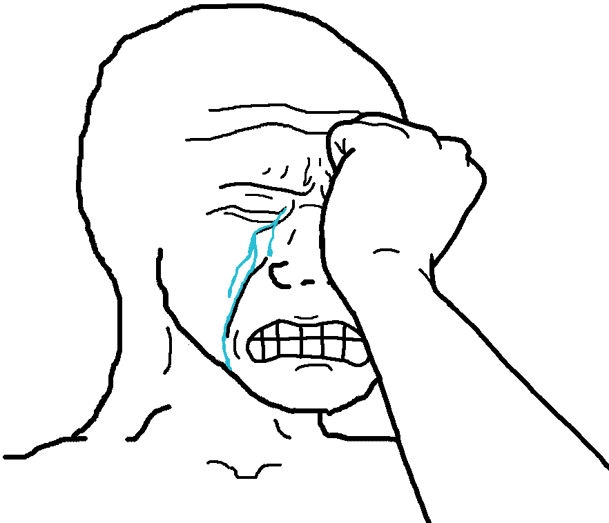 Crying Wojak with hand Blank Meme Template