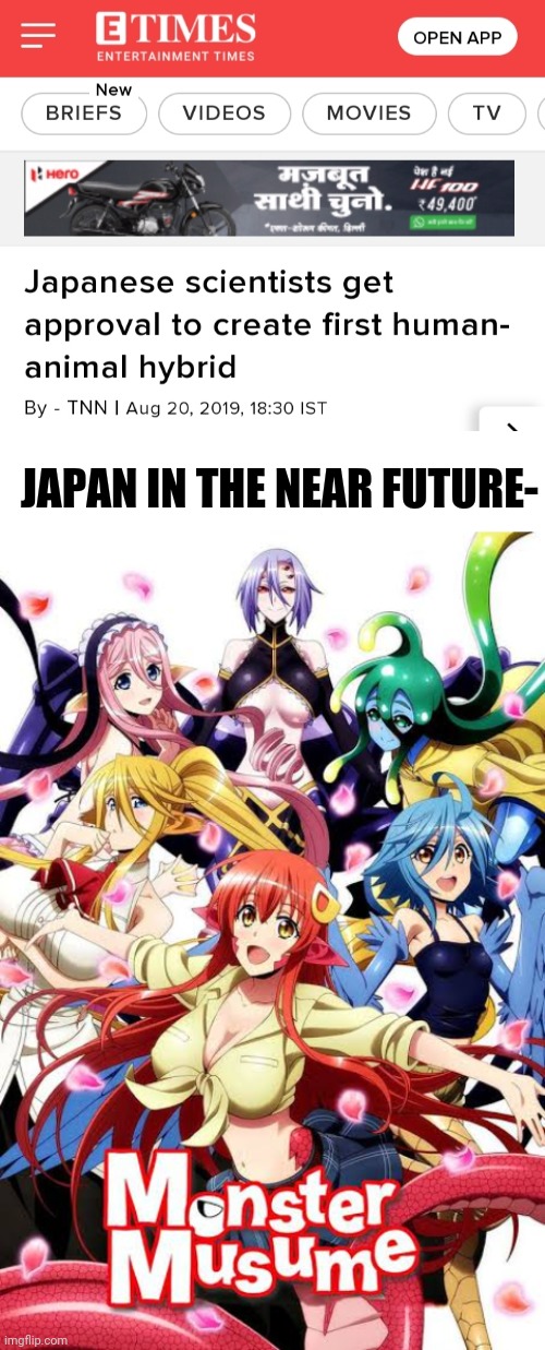 Ah, our dreams becoming reality | JAPAN IN THE NEAR FUTURE- | image tagged in japan,science,animal girl,anime,research,news | made w/ Imgflip meme maker