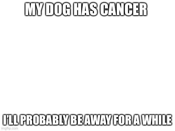 Blank White Template |  MY DOG HAS CANCER; I’LL PROBABLY BE AWAY FOR A WHILE | image tagged in blank white template | made w/ Imgflip meme maker
