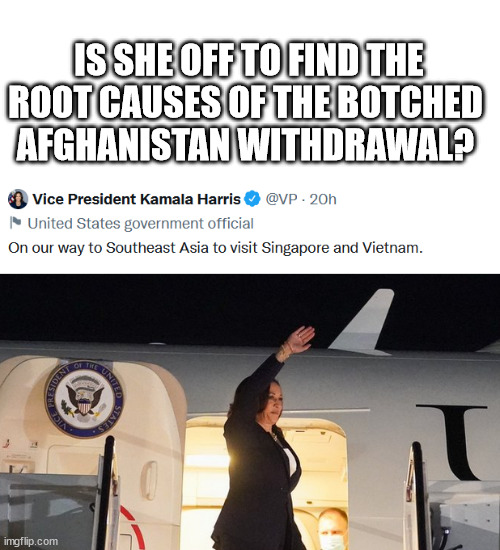 Root causes of the botched Afghanistan withdrawal, Biden and Harris | IS SHE OFF TO FIND THE ROOT CAUSES OF THE BOTCHED 
AFGHANISTAN WITHDRAWAL? | image tagged in biden | made w/ Imgflip meme maker