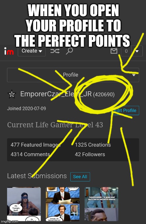 Niiiicccce | WHEN YOU OPEN YOUR PROFILE TO THE PERFECT POINTS | image tagged in 420,69,nice | made w/ Imgflip meme maker
