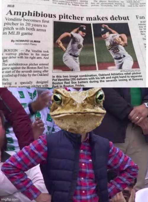 Amphibian Baseball | image tagged in amphibia,baseball,angry,frog,funny,headlines | made w/ Imgflip meme maker