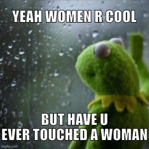 ill bet not | YEAH WOMEN R COOL; BUT HAVE U EVER TOUCHED A WOMAN | image tagged in kermit the frog | made w/ Imgflip meme maker