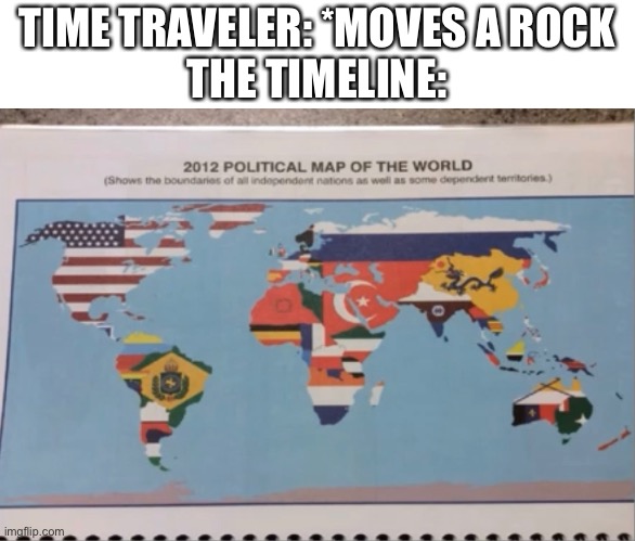 TIME TRAVELER: *MOVES A ROCK
THE TIMELINE: | made w/ Imgflip meme maker