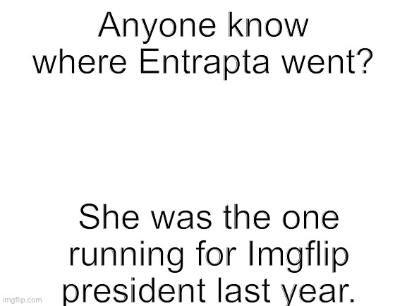 Blank White Template | Anyone know where Entrapta went? She was the one running for Imgflip president last year. | image tagged in blank white template | made w/ Imgflip meme maker