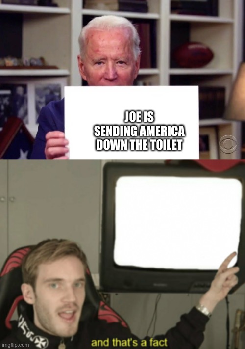 JOE IS SENDING AMERICA DOWN THE TOILET | image tagged in demented joe biden,and that's a fact | made w/ Imgflip meme maker