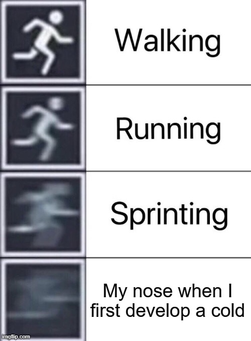 Can you not, nose | My nose when I first develop a cold | image tagged in walking running sprinting | made w/ Imgflip meme maker