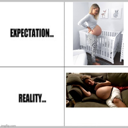 Pregnancy in a nutshell | image tagged in expectation vs reality,pregnancy,in a nutshell | made w/ Imgflip meme maker