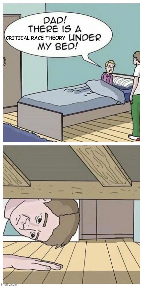 Dad! There is a monster under my bed | CRITICAL RACE THEORY | image tagged in dad there is a monster under my bed | made w/ Imgflip meme maker