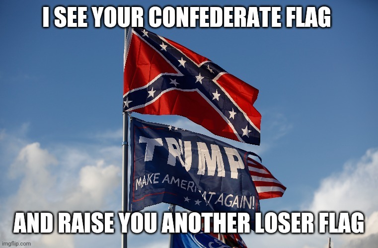 Two losers for the price of your self respect | image tagged in trump,confederate flag,maga,politics | made w/ Imgflip meme maker