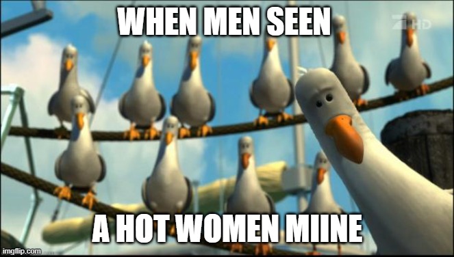 a view of dating | WHEN MEN SEEN; A HOT WOMEN MIINE | image tagged in nemo seagulls mine | made w/ Imgflip meme maker