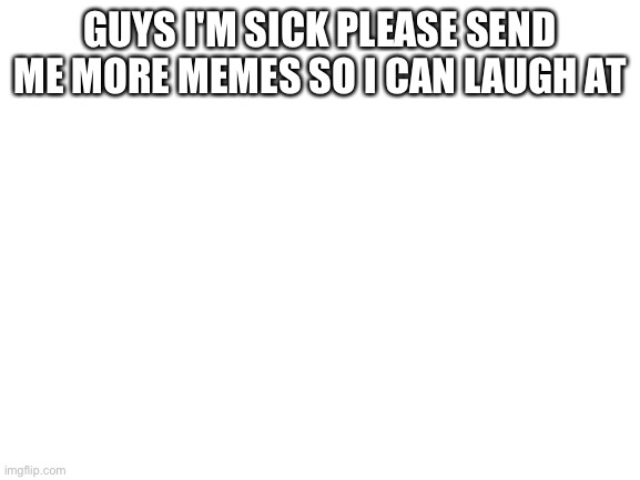 Blank White Template | GUYS I'M SICK PLEASE SEND ME MORE MEMES SO I CAN LAUGH AT | image tagged in blank white template | made w/ Imgflip meme maker