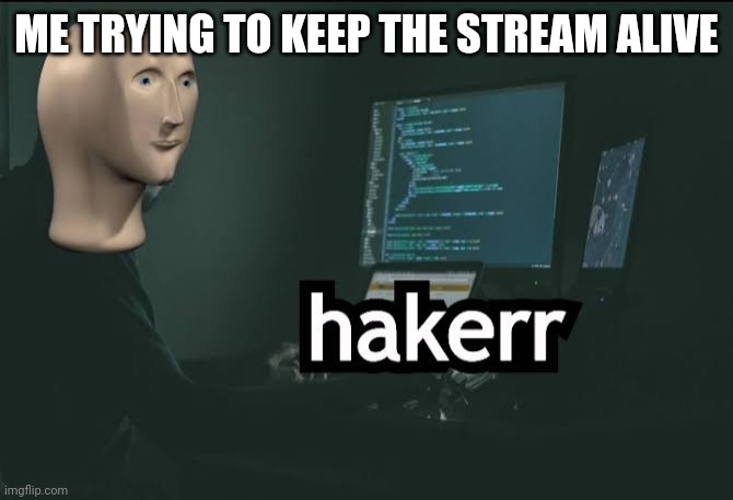 Hacker | ME TRYING TO KEEP THE STREAM ALIVE | image tagged in hacker | made w/ Imgflip meme maker