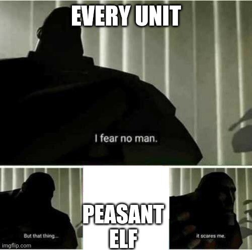 I fear no man | EVERY UNIT; PEASANT ELF | image tagged in i fear no man | made w/ Imgflip meme maker