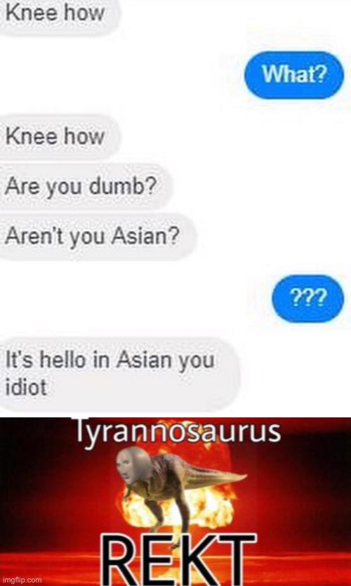 Knee how | image tagged in tyrannosaurus rekt,funny,funny memes,memes,texting,text messages | made w/ Imgflip meme maker