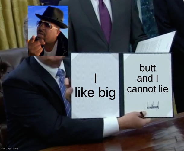 Trump Bill Signing | I like big; butt and I cannot lie | image tagged in memes,trump bill signing | made w/ Imgflip meme maker